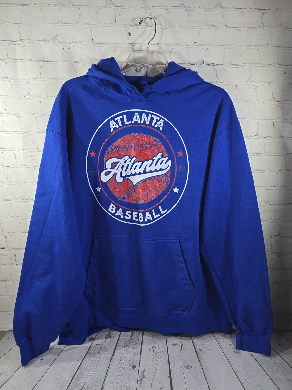 ATLANTA BRAVES MLB BASEBALL BLUE PULLOVER HOODIE PORT COMPANY SIZE 2XL